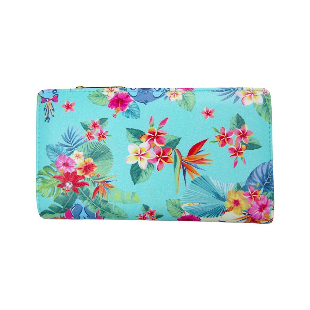 707 Street Exclusive - Loungefly Disney Lilo & Stitch Mint Floral Allover Print Flap Wallet - Front