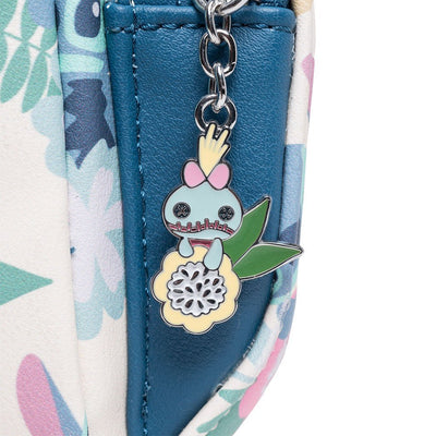 707 Street Exclusive - Disney Lilo & Stitch Hawaiian Flowers Stitch and Scrump Allover Print Mini Backpack - Zipper Charm