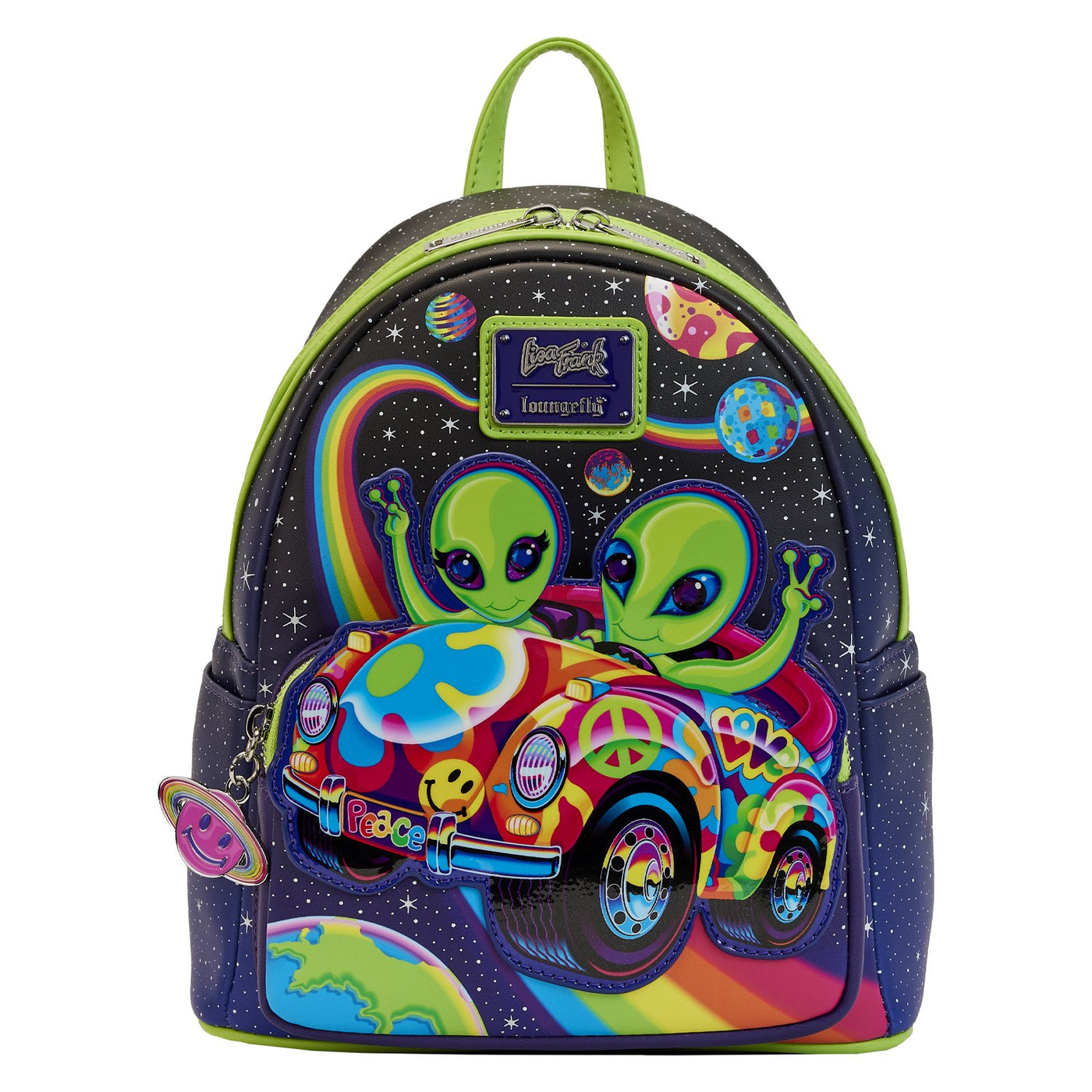 671803444249 - Loungefly Lisa Frank Cosmic Alien Ride Mini Backpack - Front