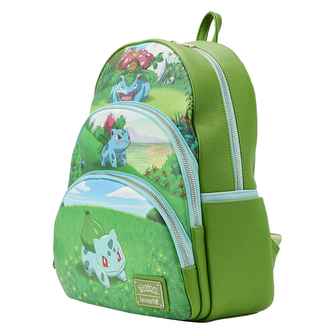 Loungefly Pokemon Bulbasaur Evolutions Triple Pocket Mini Backpack - Side View