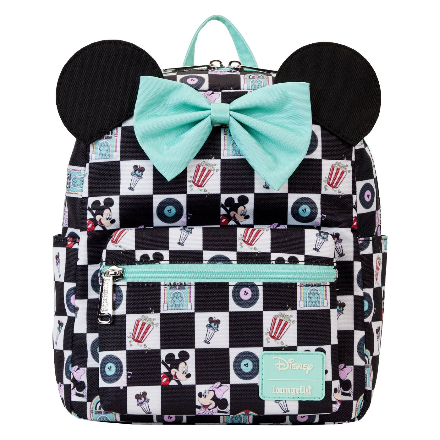 Loungefly Disney Mickey and Minnie Date Night Diner Allover Print Nylon Mini Backpack - Front