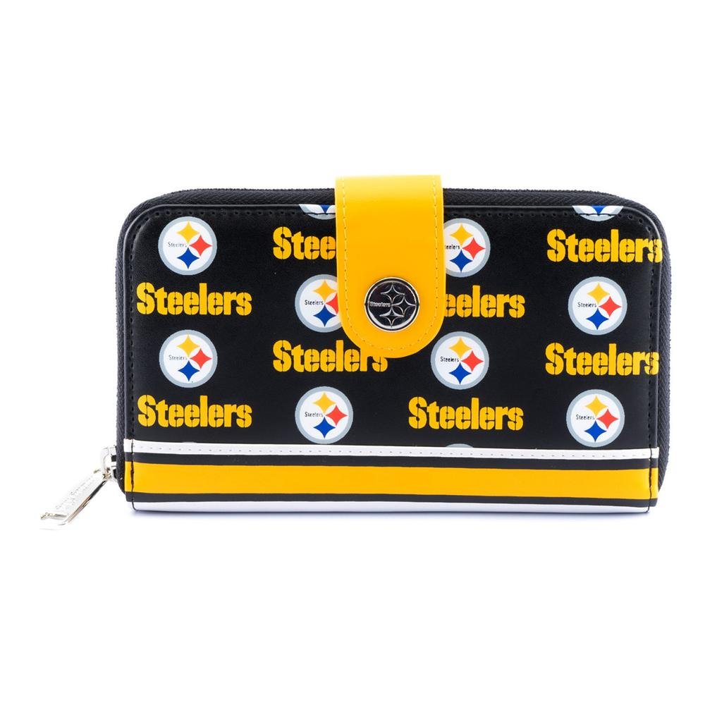 Loungefly NFL Pittsburgh Steelers Logo Allover Print Bifold Wallet - Front