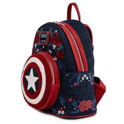 Loungefly Marvel Captain America 80th Anniversary Floral Shield Mini Backpack - Side