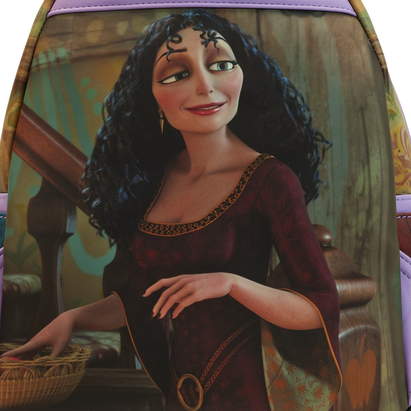 671803446496 - Loungefly Disney Rapunzel Princess Scene Mini Backpack - Back Close Up