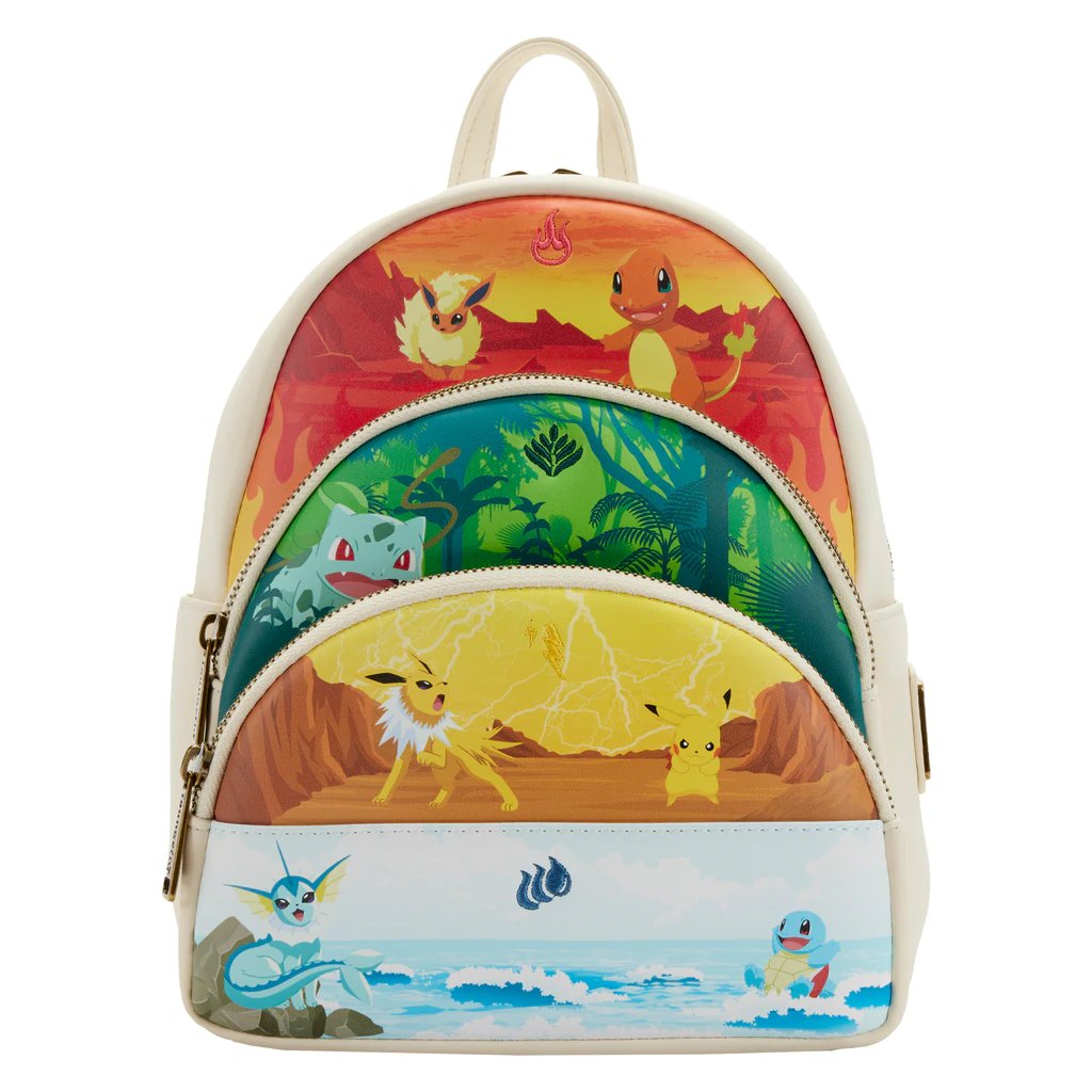 Loungefly Pokemon Elements Triple Pocket Mini Backpack -  Front