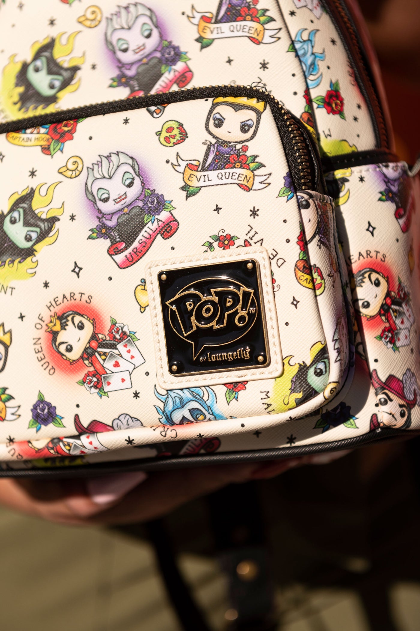 POP! by Loungefly Disney Villains Tattoo Allover Print Mini Backpack - Close Up