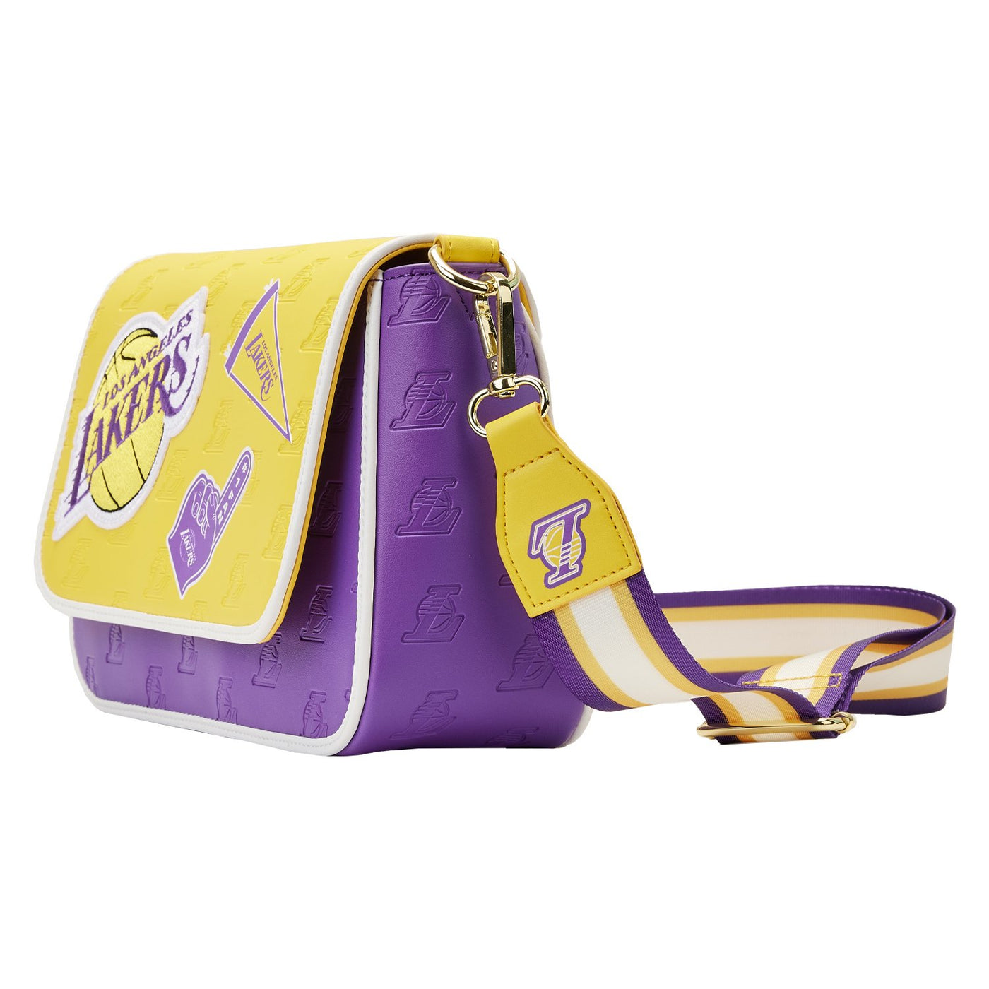 671803451643 - Loungefly NBA Los Angeles Lakers Patch Icons Crossbody - Side View