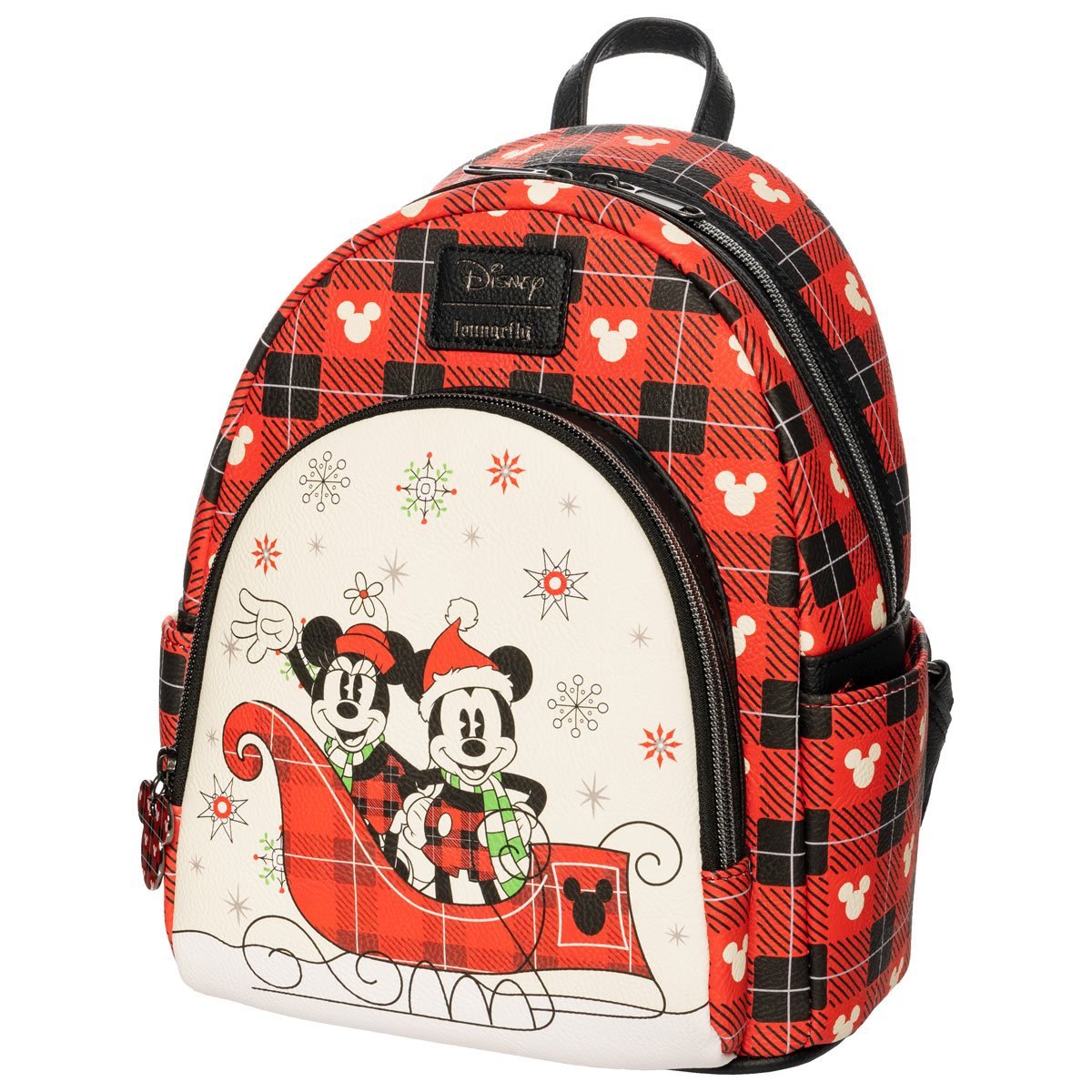 Loungefly Disney Holiday Mickey and Minnie Mouse Mini Backpack - Entertainment Earth Ex - Loungefly mini backpack side view