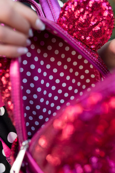 707 Street Exclusive - Loungefly Disney Minnie Mouse Magenta Sequin Mini Backpack - Lifestyle Image 03