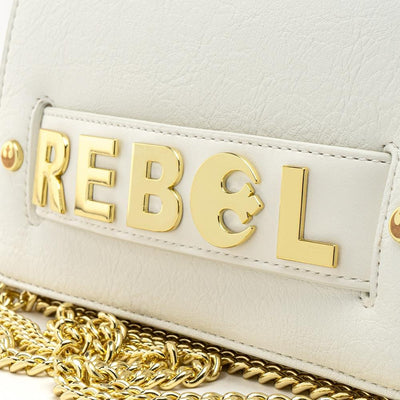 LOUNGEFLY X STAR WARS GOLD CHAIN REBEL CLUTCH CROSSBODY BAG - FRONT DETAIL
