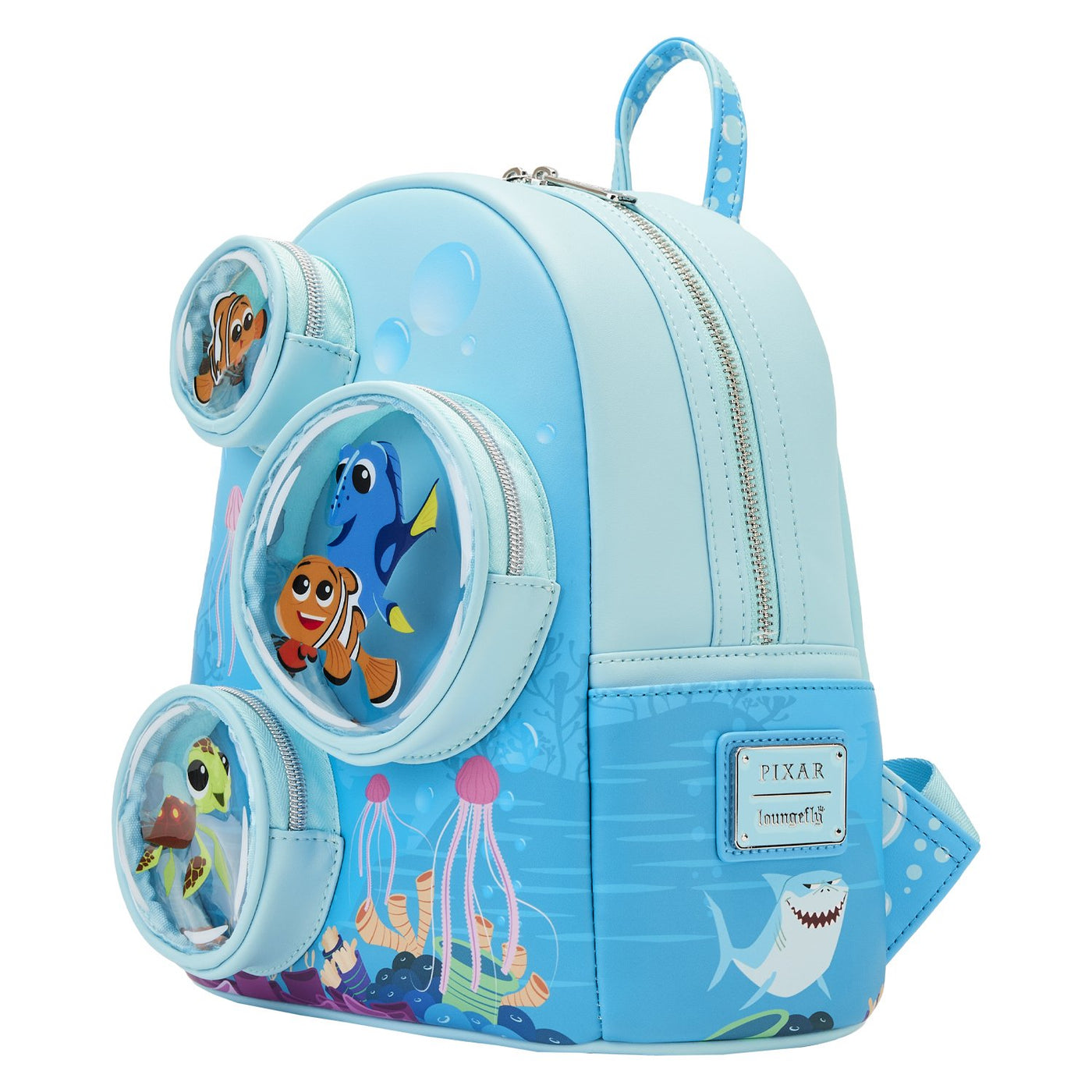 671803451407 - Loungefly Disney Finding Nemo 20th Anniversary Bubble Pockets Mini Backpack - Side View