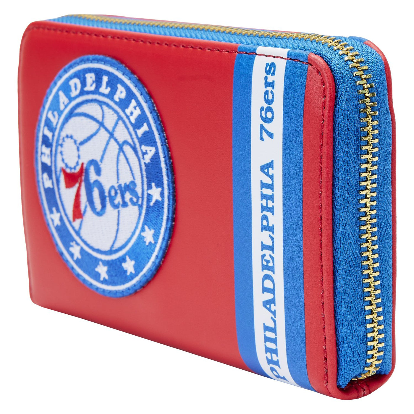 671803451889 - Loungefly NBA Philadelphia 76ers Patch Icons Zip-Around Wallet - Side View