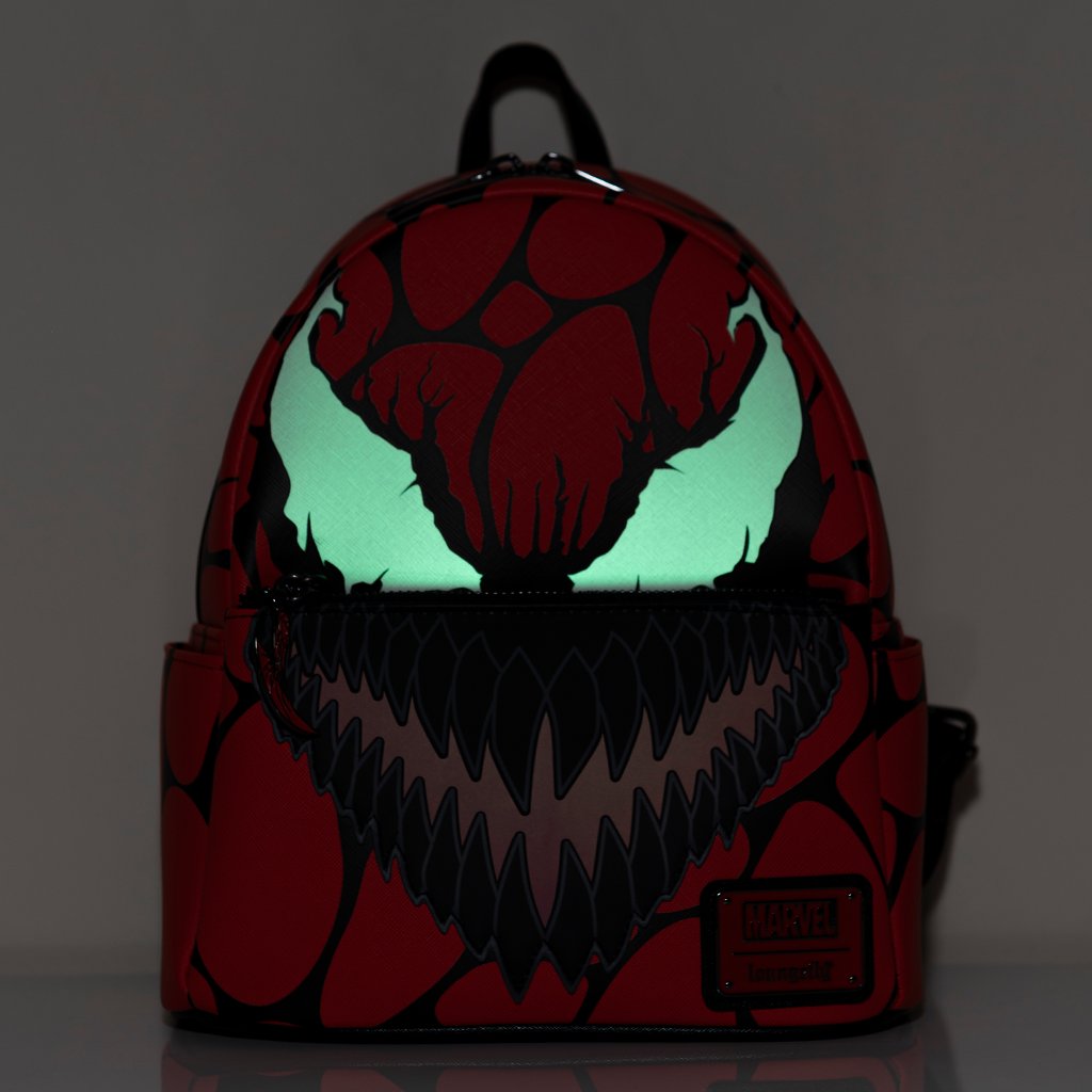 707 Street Exclusive - Loungefly Marvel Glow in the Dark Carnage Cosplay Mini Backpack - 671803424289 - Front GITD