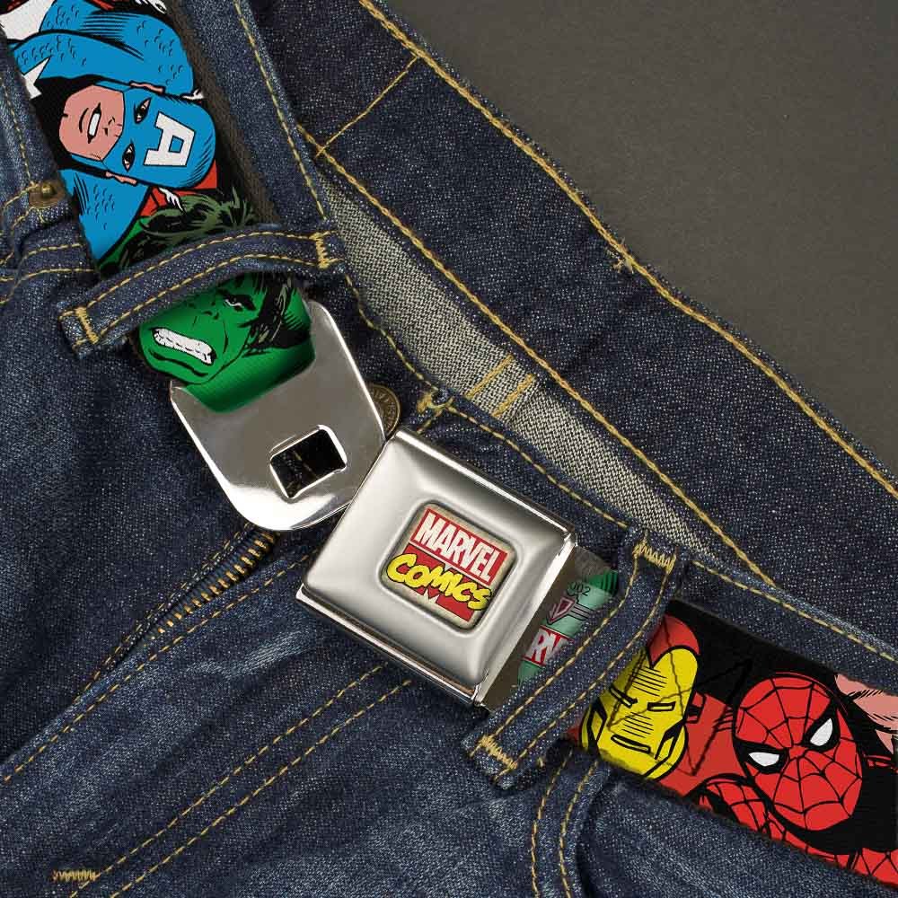 Marvel Comics Logo Full Color - 5-Marvel Characters Black Webbing Seatbelt Belt-LIFESTYLE