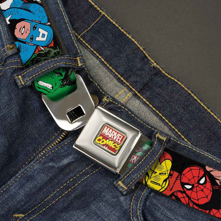 Marvel Comics Logo Full Color - 5-Marvel Characters Black Webbing Seatbelt Belt-LIFESTYLE