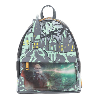671803459397 - 707 Street Exclusive - Loungefly Harry Potter Glow in the Dark Battle of Hogwarts Lenticular Mini Backpack - Front