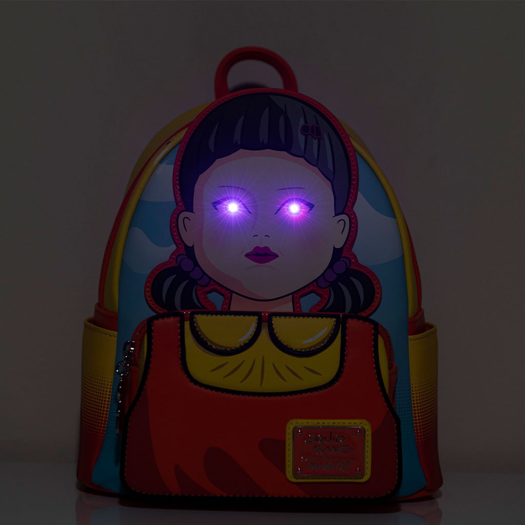 671803450172 - 707 Street Exclusive - Loungefly Netflix Squid Game Light Up Singing Young Hee Cosplay Mini Backpack - Light Up Eyes