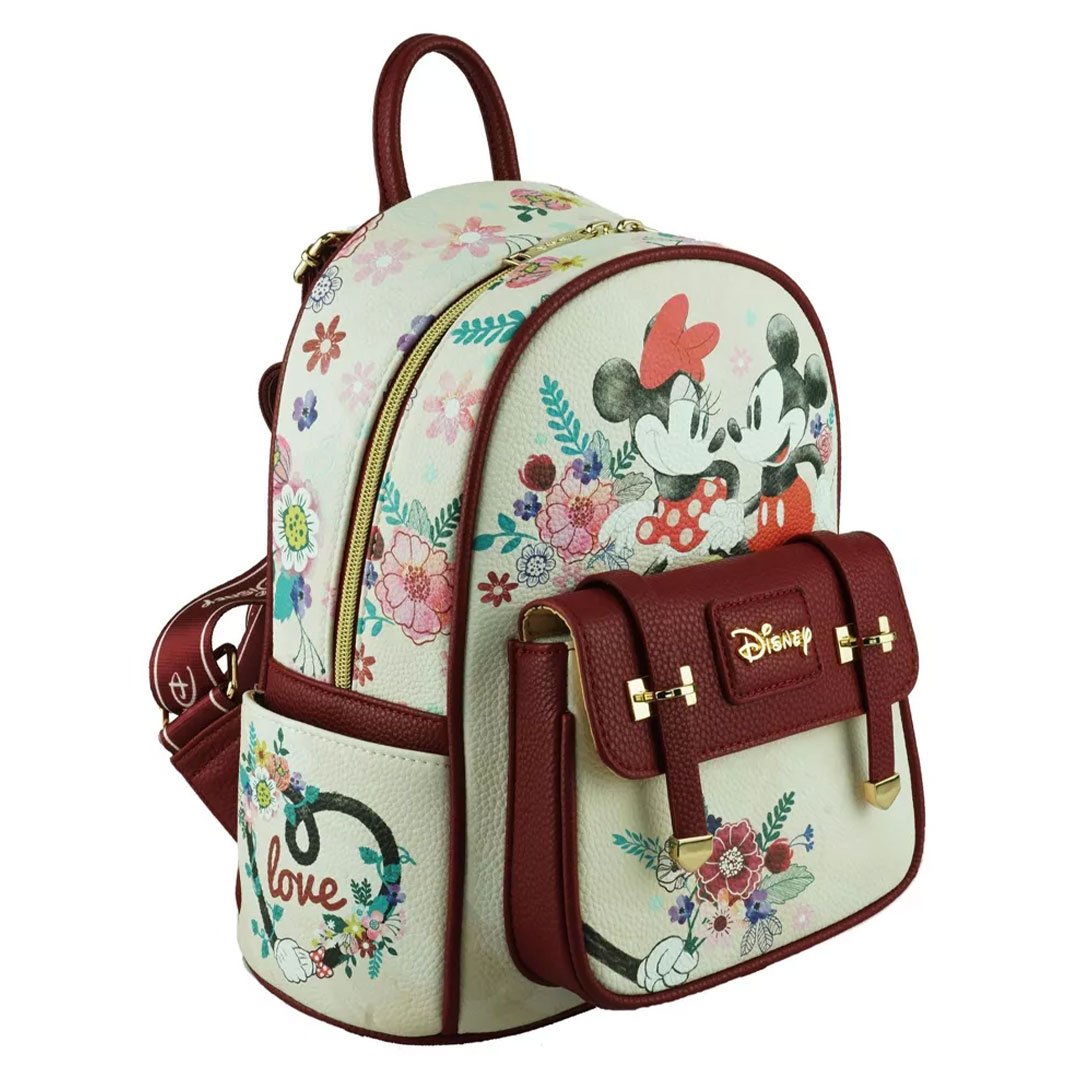 WondaPop Disney Mickey and Minnie Mouse Floral Mini Backpack - Top View