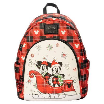 Loungefly Disney Holiday Mickey and Minnie Mouse Mini Backpack - Entertainment Earth Ex - Loungefly mini backpack front