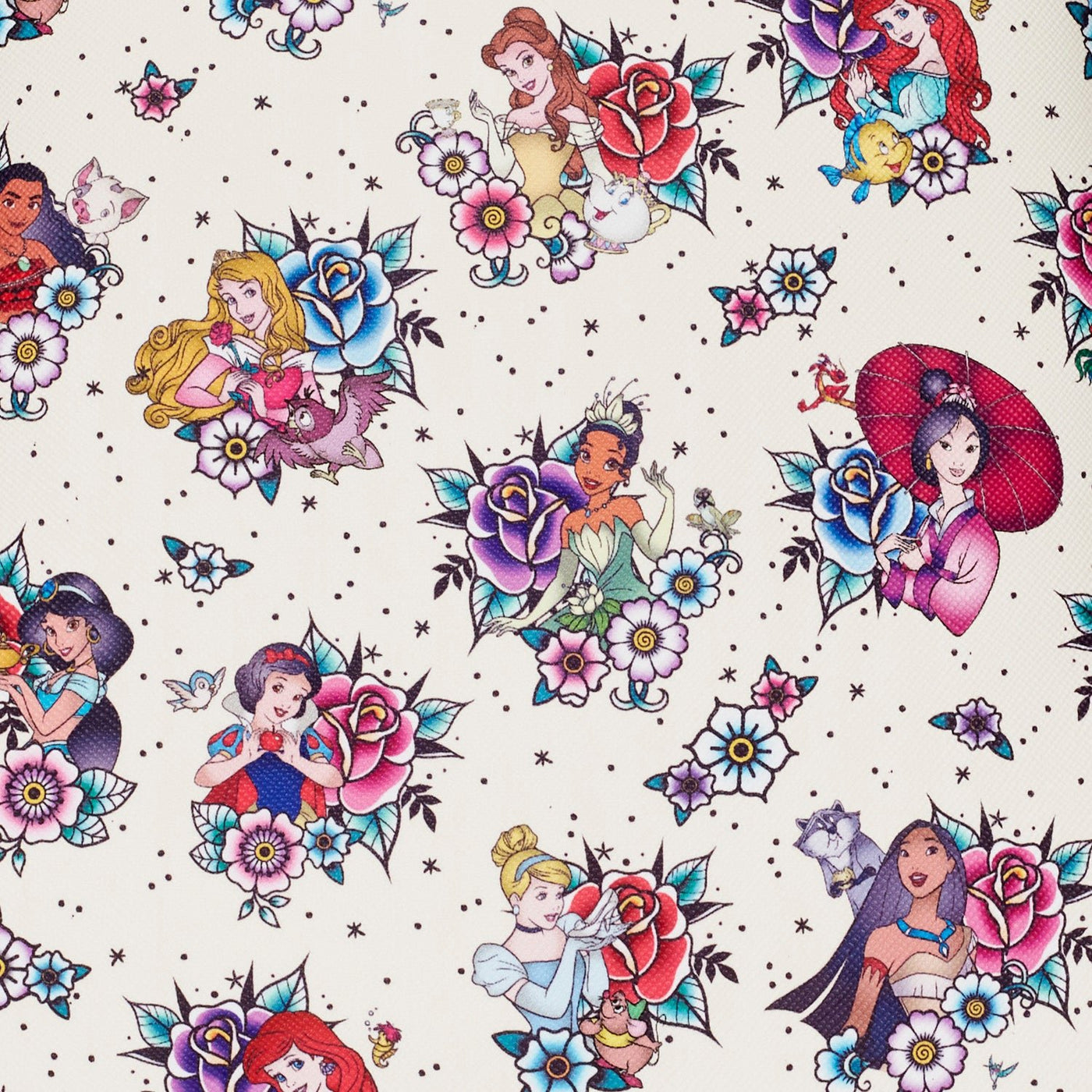 Loungefly Disney Princess Tattoo Allover Print Crossbody - Print Close Up