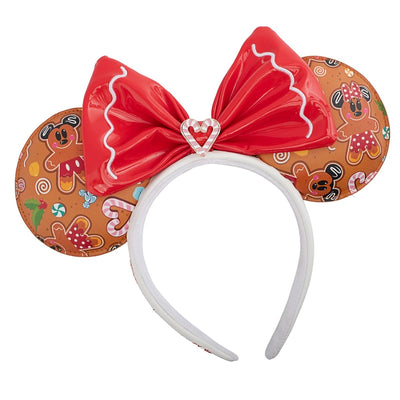 Loungefly Disney Gingerbread Allover Print Patent Bow Heart Headband - Front