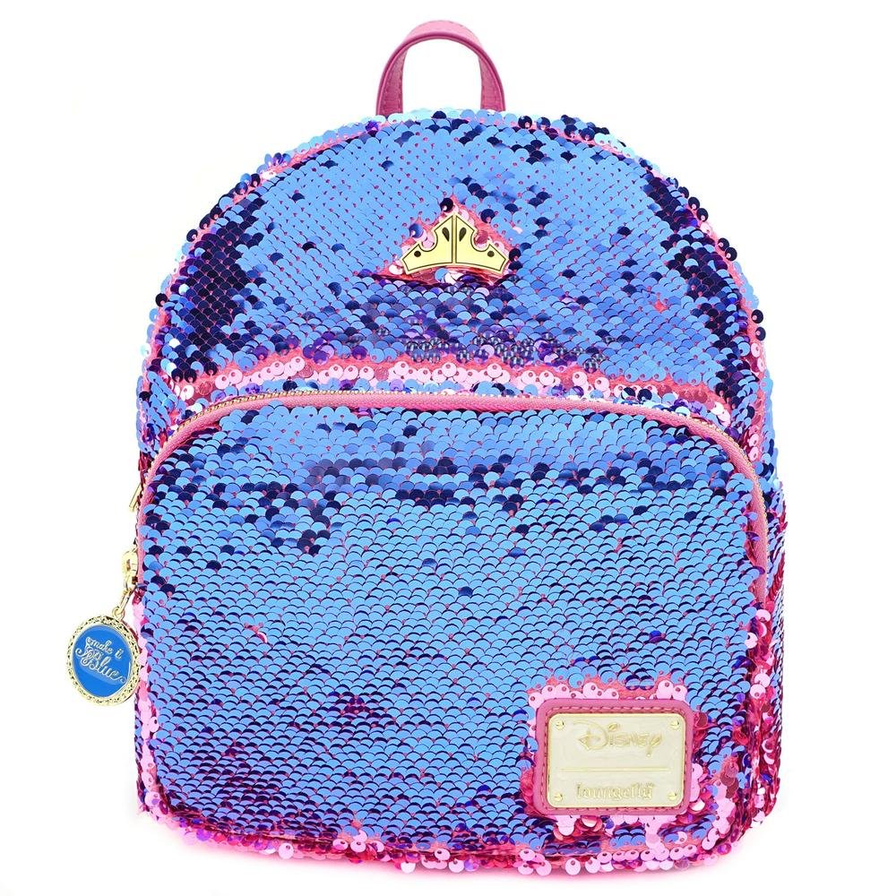 LOUNGEFLY X DISNEY PRINCESS SLEEPING BEAUTY REVERSIBLE SEQUIN MINI BACKPACK - RESERVE SEQUIN FRONT