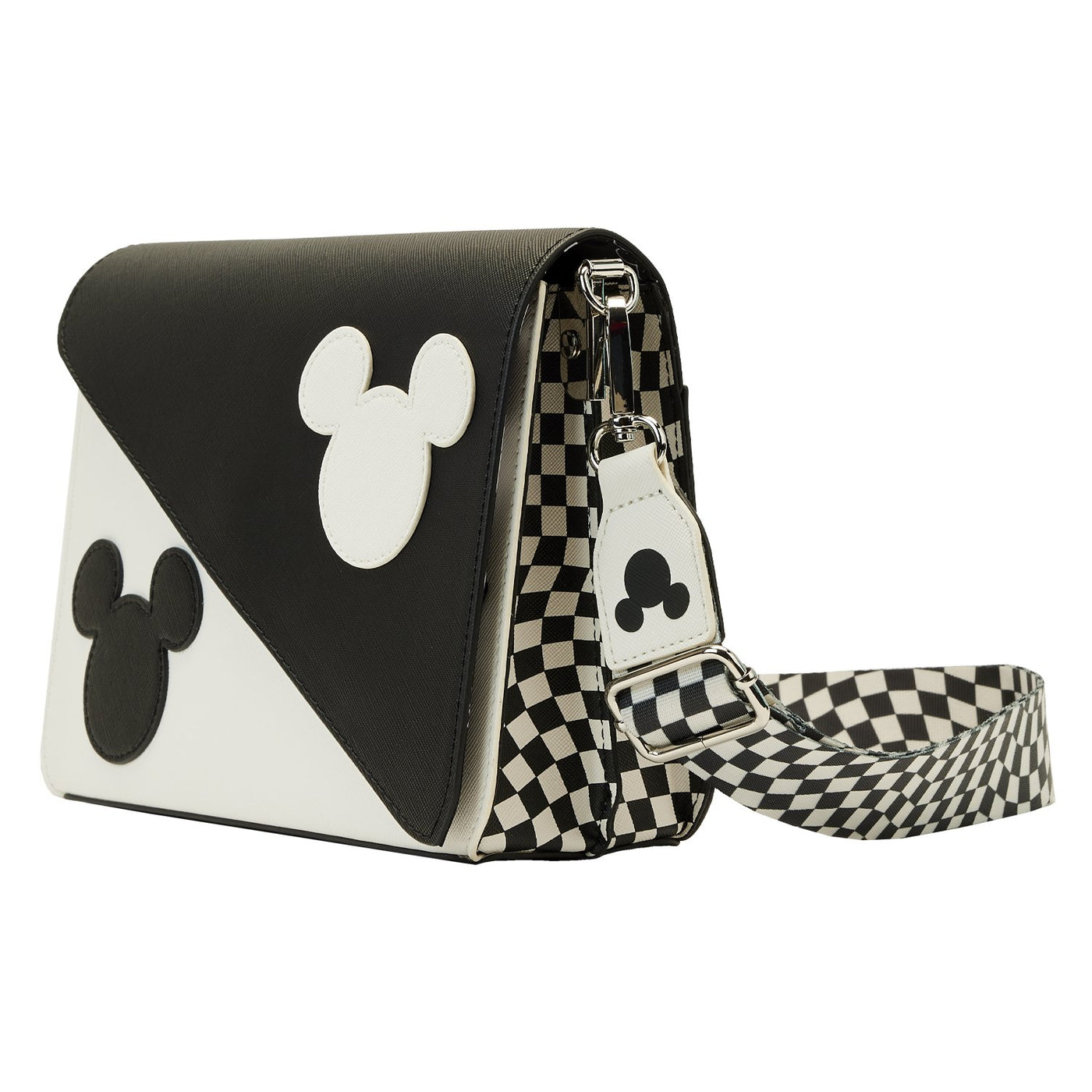 671803455139 - Loungefly Disney Mickey Y2K Black and White Crossbody - Side View