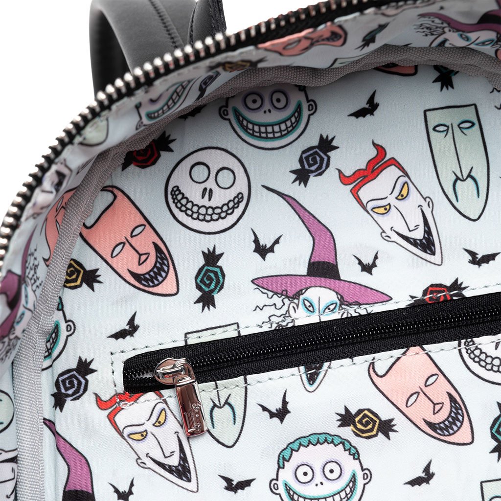 671803450820 - 707 Street Exclusive - Loungefly Disney Nightmare Before Christmas Glow in the Dark Lock Shock and Barrel Mini Backpack - Interior Lining