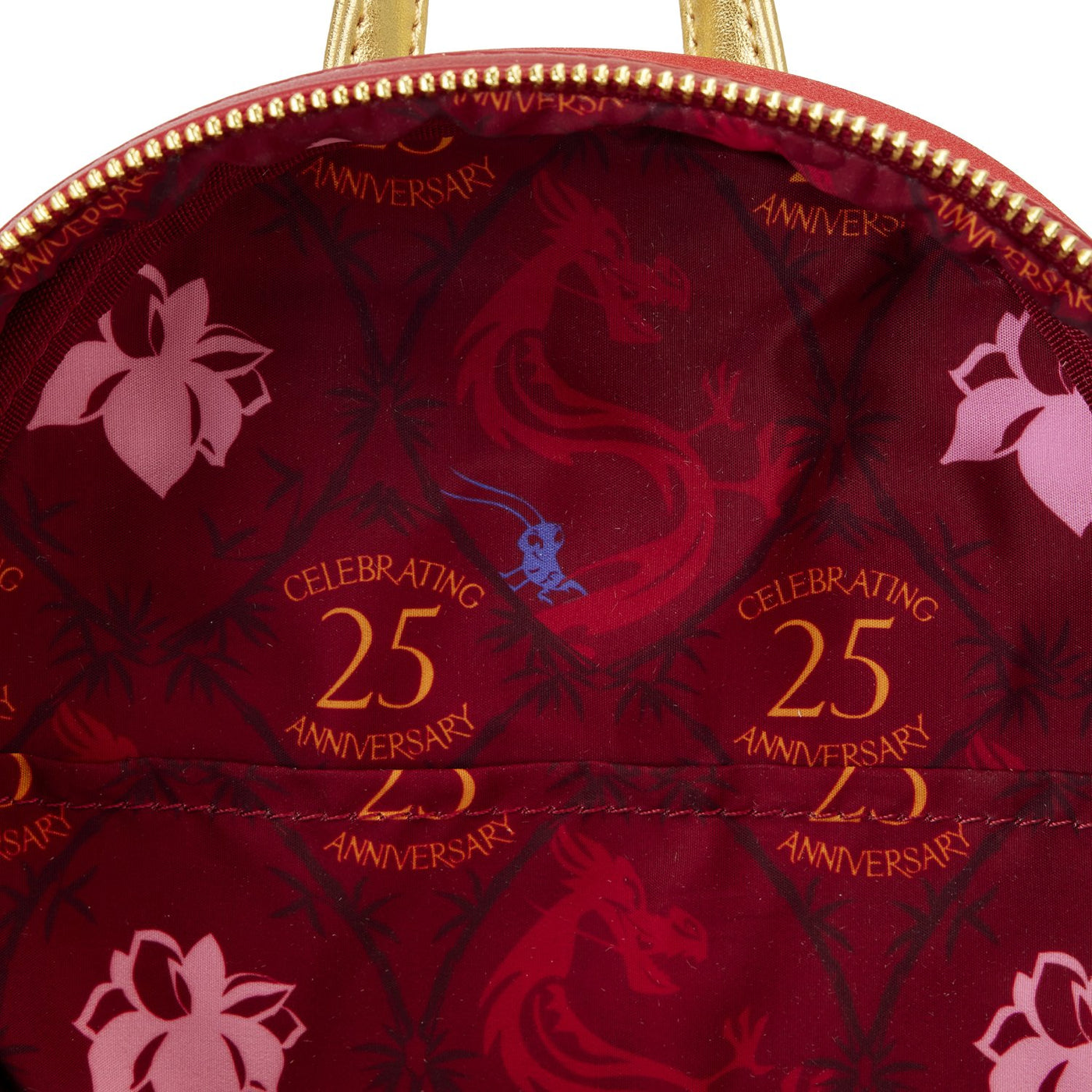 671803394261 - Loungefly Disney Mulan 25th Anniversary Mushu Glitter Cosplay Mini Backpack - Interior Lining
