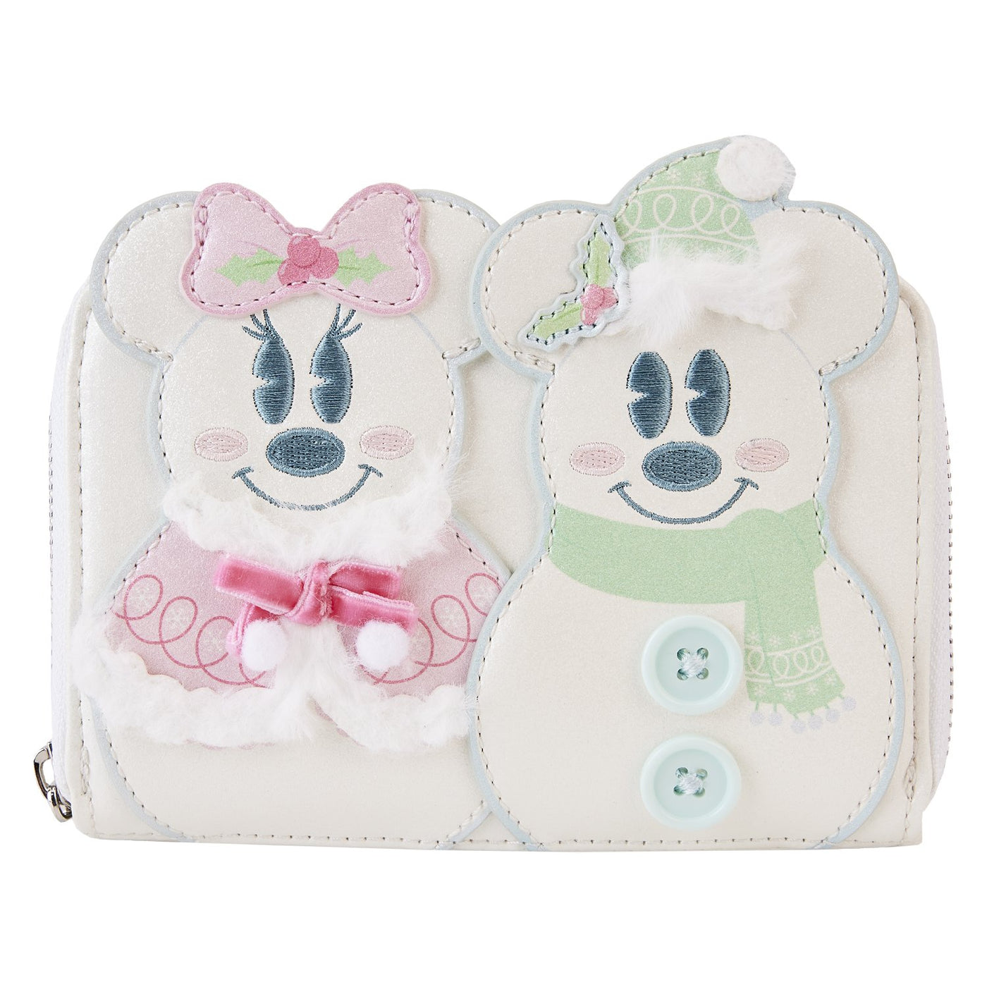 Loungefly Disney Mickey and Minnie Pastel Snowman Zip-Around Wallet - Front