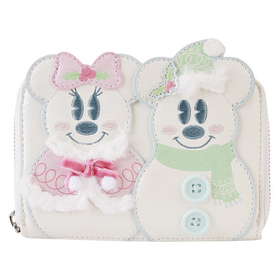 Loungefly Disney Mickey and Minnie Pastel Snowman Zip-Around Wallet - Front