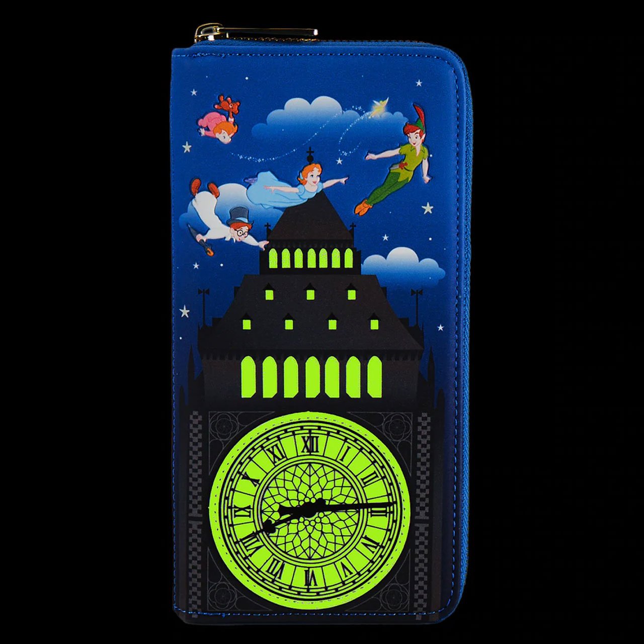 Loungefly Disney Peter Pan Glow Clock Zip-Around Wallet - Front Glow in the Dark