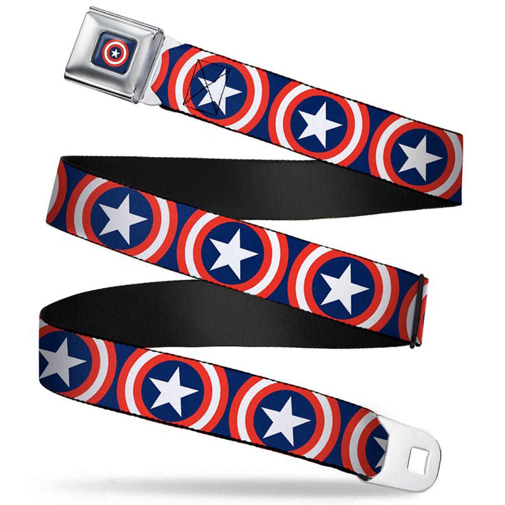 Marvel Comics Captain America Shield Repeat Navy Webbing Seatbelt Belt-FRONT