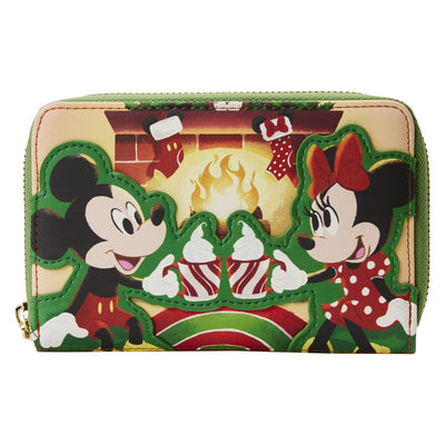 Loungefly Disney Mickey Minnie Hot Cocoa Fireplace Zip-Around Wallet - Front
