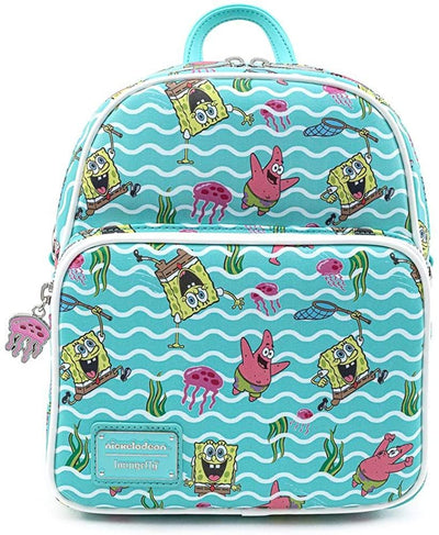 Loungefly Nickelodeon SpongeBob Jelly Fishing Allover Print Convertible Mini Backpack