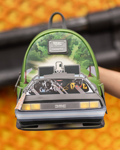 707 Street Exclusive - Loungefly Universal Back to the Future Light-Up DeLorean Mini Backpack - Front Lifestyle