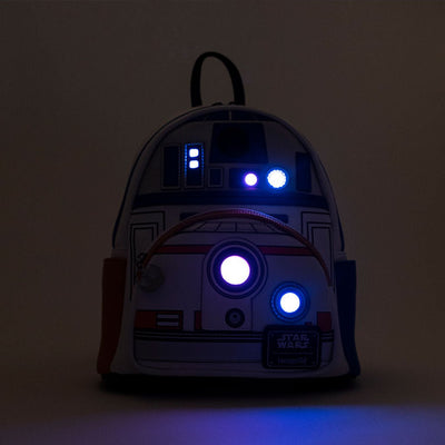 707 Street Exclusive - Loungefly Star Wars R2D2 and BB8 Light Up Cosplay Mini Backpack - Front Light Up