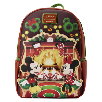 Loungefly Disney Mickey Minnie Hot Cocoa Fireplace Light Up Mini Backpack - Front