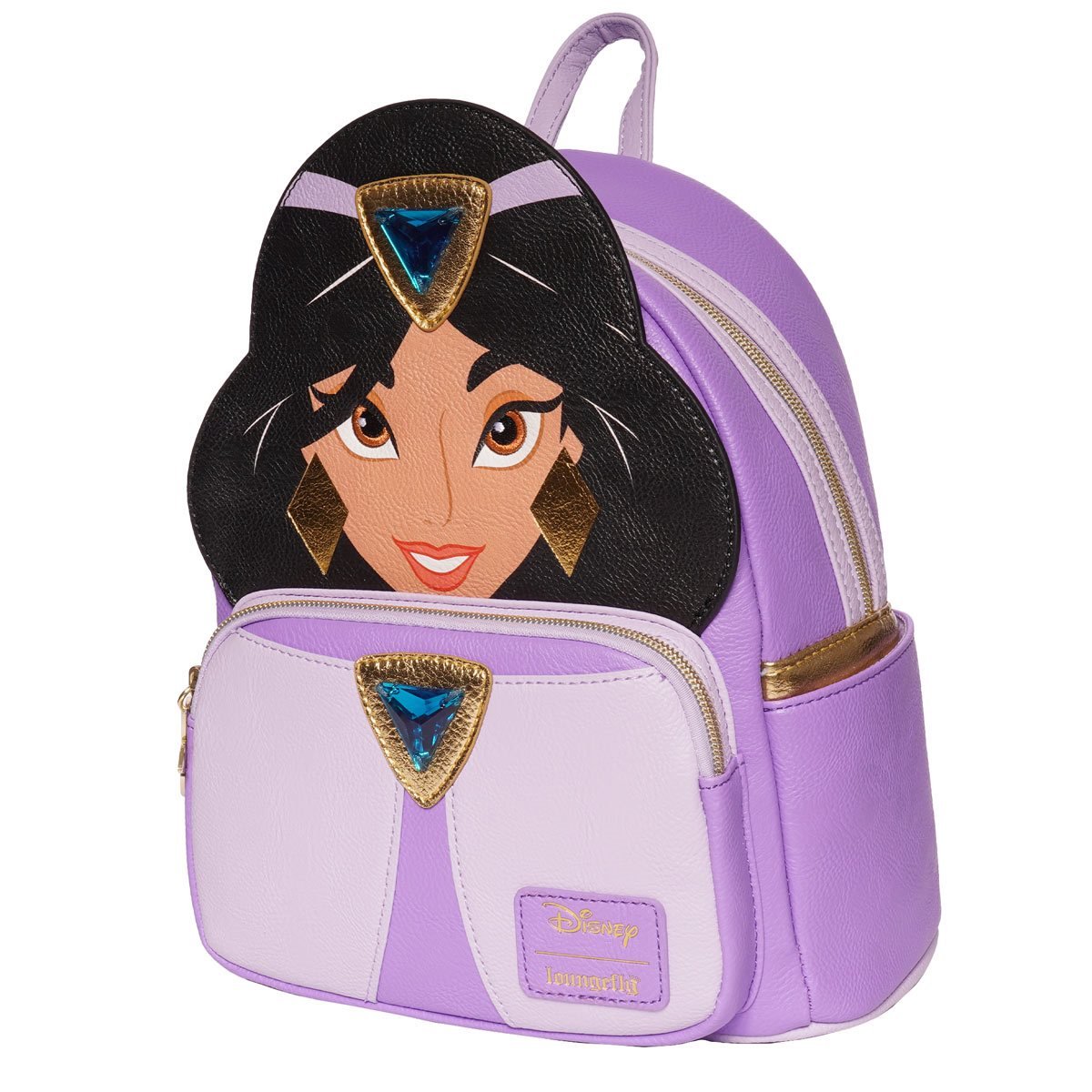 Loungefly Disney Aladdin Jasmine Purple Cosplay Mini Backpack - Entertainment Earth Ex - Loungefly mini backpack alternate side view