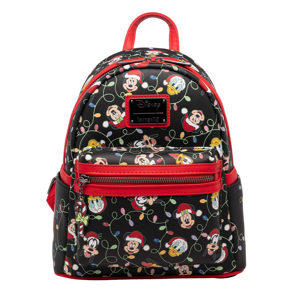 707 Street Exclusive - Loungefly Disney Glow in the Dark Santa Mickey and Friends Christmas Lights Mini Backpack - Front