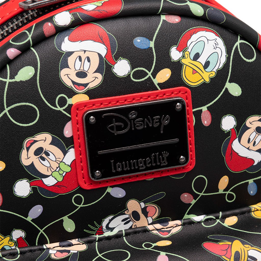 707 Street Exclusive - Loungefly Disney Glow in the Dark Santa Mickey and Friends Christmas Lights Mini Backpack - Plaque