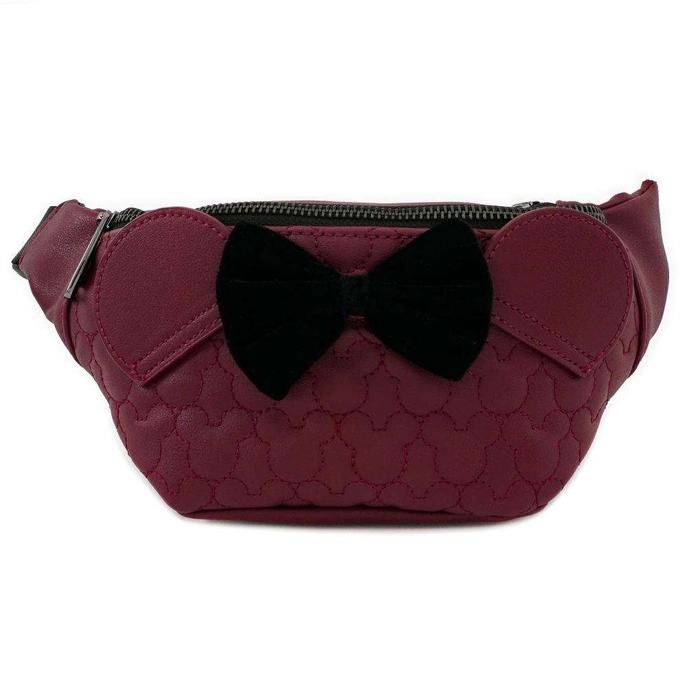 LOUNGEFLY X DISNEY MINNIE MOUSE MAROON QUILTED FANNY PACK - FRONT