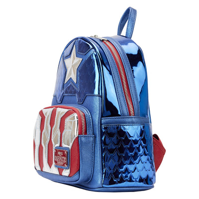 Loungefly Marvel Shine Captain America Cosplay Mini Backpack - Side View