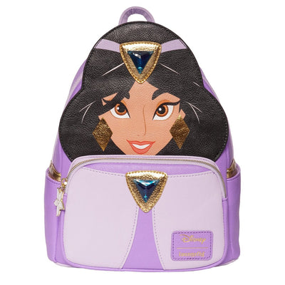 Loungefly Disney Aladdin Jasmine Purple Cosplay Mini Backpack - Entertainment Earth Ex - Loungefly mini backpack front