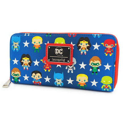 Loungefly x DC Comics Justice League Chibi Character All Over Print Zip-Around Wallet - SIDE