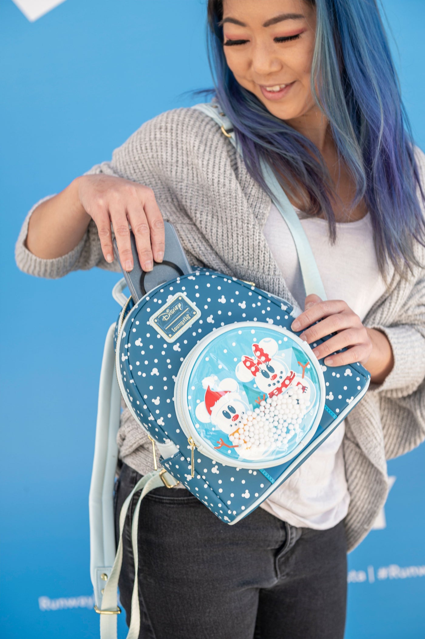 Loungefly Disney Snowman Mickey & Minnie Snow Globe Mini Backpack - Lifestyle