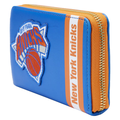 671803451858 - Loungefly NBA New York Knicks Patch Icons Zip-Around Wallet - Side View