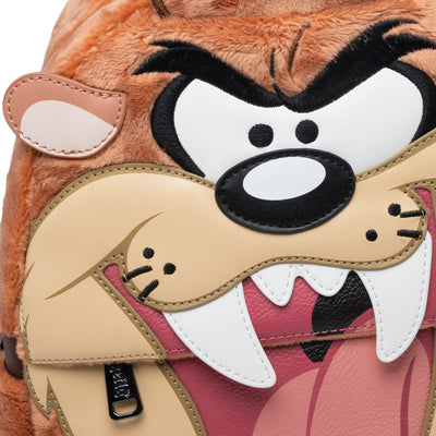 707 Street Exclusive - Loungefly Warner Brothers Looney Tunes Tasmanian Devil Plush Cosplay Mini Backpack - Front Closeup