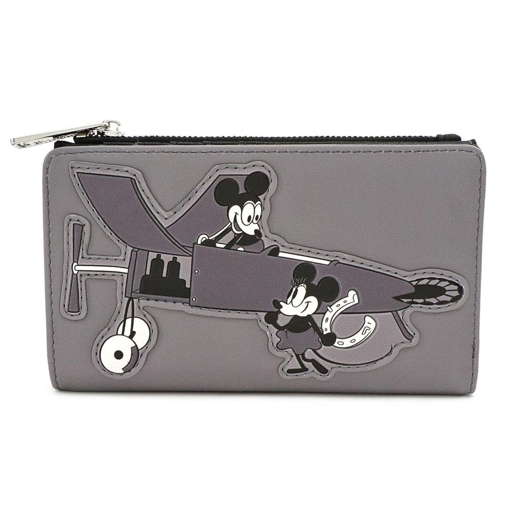 LOUNGEFLY X DISNEY MICKEY MOUSE PLANE CRAZY FLAP WALLET - FRONT