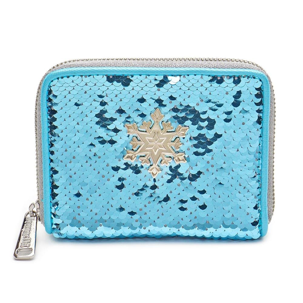LOUNGEFLY X DISNEY FROZEN ELSA REVERSIBLE SEQUIN ZIP AROUND WALLET - FRONT